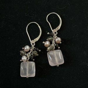 Rose Quartz and Beaded Drop Earrings with Sterling Hooks